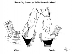 Cartoon showing two people. The one leans over and literally looks inside the other person's head!
